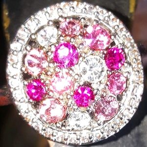 Pink & Clear Crystals silver plated ring